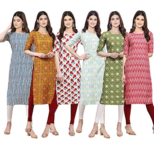 Image of Pinkmint Women's Crepe Digital Print Straight Kurta [Pack of 6] (CKE-329-353-330-333-341-343)
