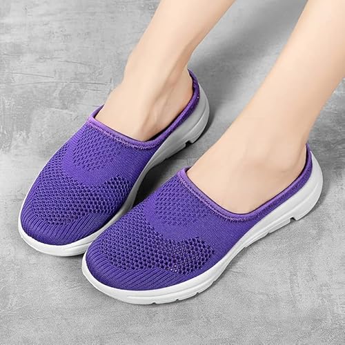 Women's Slip-On Mule Sneakers Lightweight Breathable Casual Shoes Platform Outdoor Clog Slippers (Purple-A Style,7) #TOP1