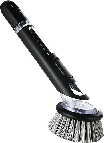 JIASHU Dispensador de jabón y cepillo para platos, cepillo de cocina con soporte para limpieza de ollas, fregadero, limpiador de platos con juego de