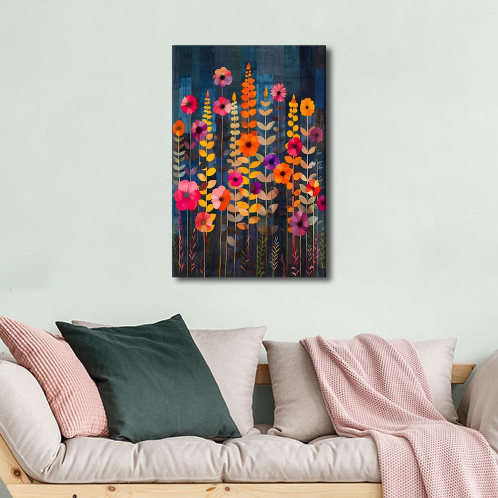 TISHIRON Artistic Flowers and Leaves Wall Art for Living Room Wildflowers Canvas Painting Flowers Poster Decorations Artwork Framed Ready to Hang 16" Wx24 Hx1 Panel - Image 4