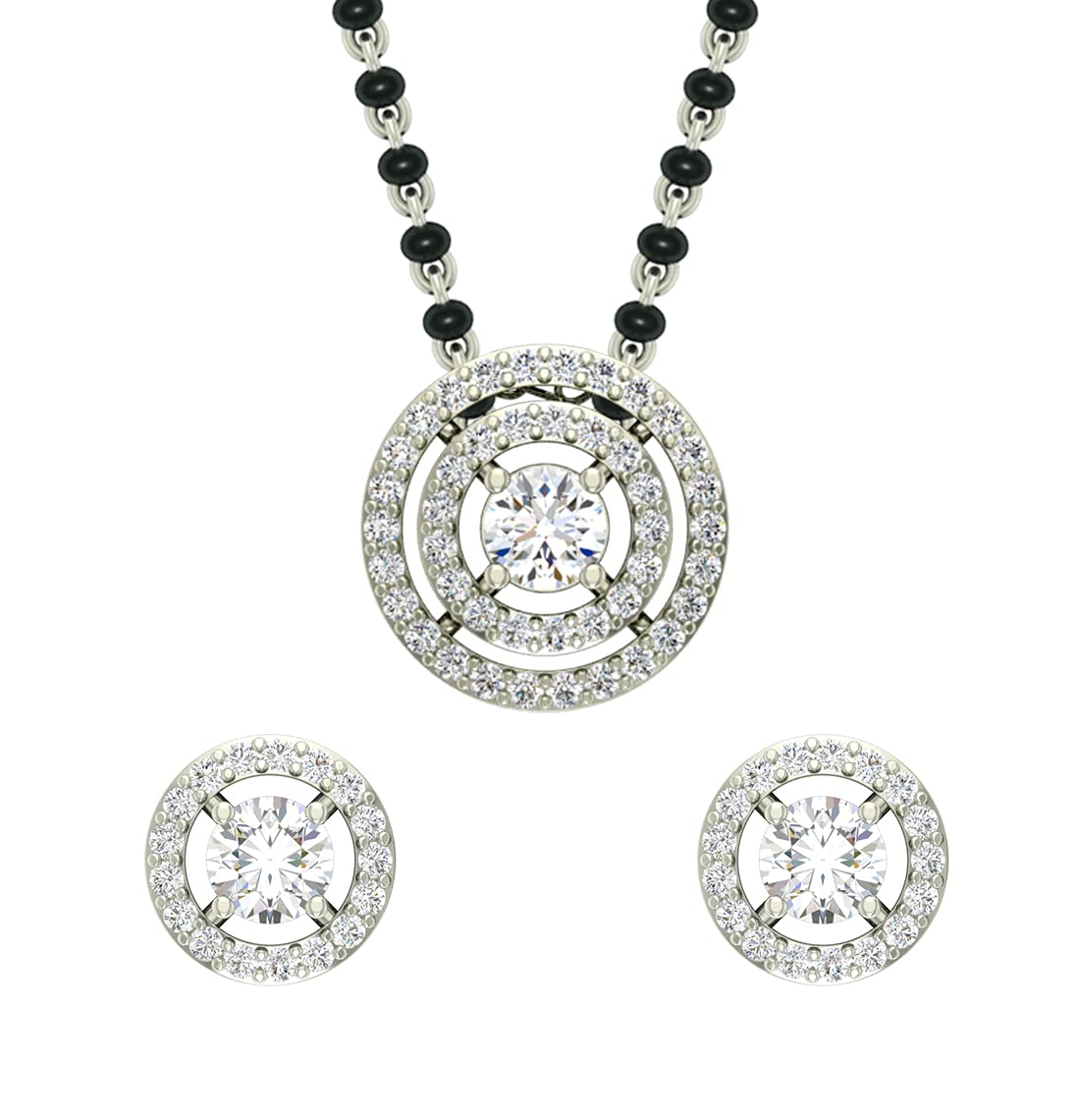 clara 925 Sterling Silver Halo Mangalsutra Earring Chain Jewellery Set | Platinum Plated, Swiss Zirconia | Gift for Wife-picture-10