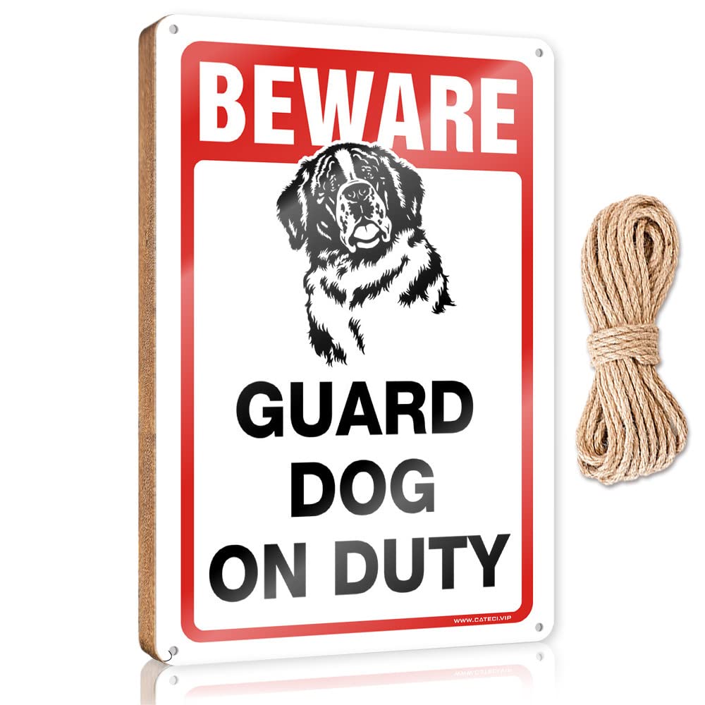 FRINTOXA Funny Hanging Farm Interesting Sign Beware! Guard Dog On Duty Wooden Sign(23X35CM)