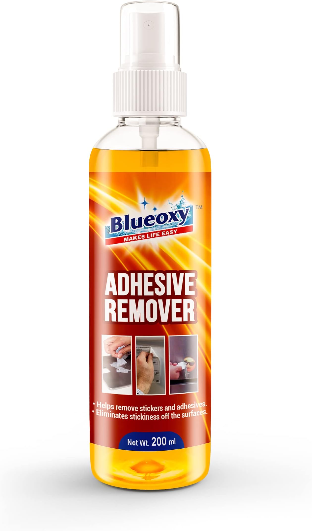 BLUEOXY Adhesive Remover Spray | Used to Remove Gum Glue Stickers Adhesives for Car, Glass, Fridge Door, Any Metal Surface | Car Glass Sticker Remover Spray | Ecological Formulation | 200 ML | QTY 1