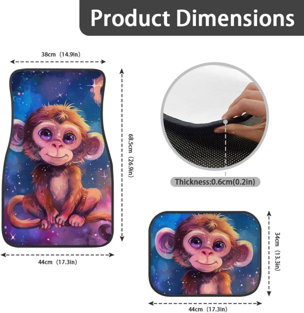 Cute Monkey Print Car Floor Mats All Weather Universal Durable Automotive Floor Mats 4 Pieces Set for Most Cars SUVs Trucks