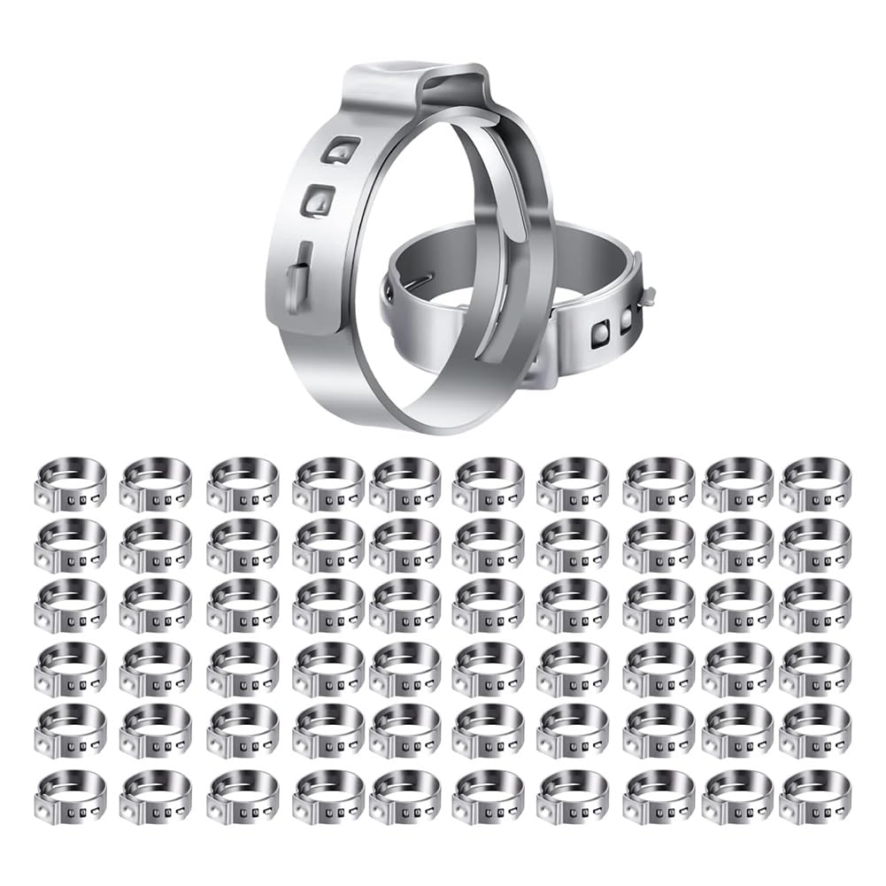 Littimoon PEX Clamps, Stainless Steel Single Ear Hose Clamps for PEX Pipe Fitting Connections