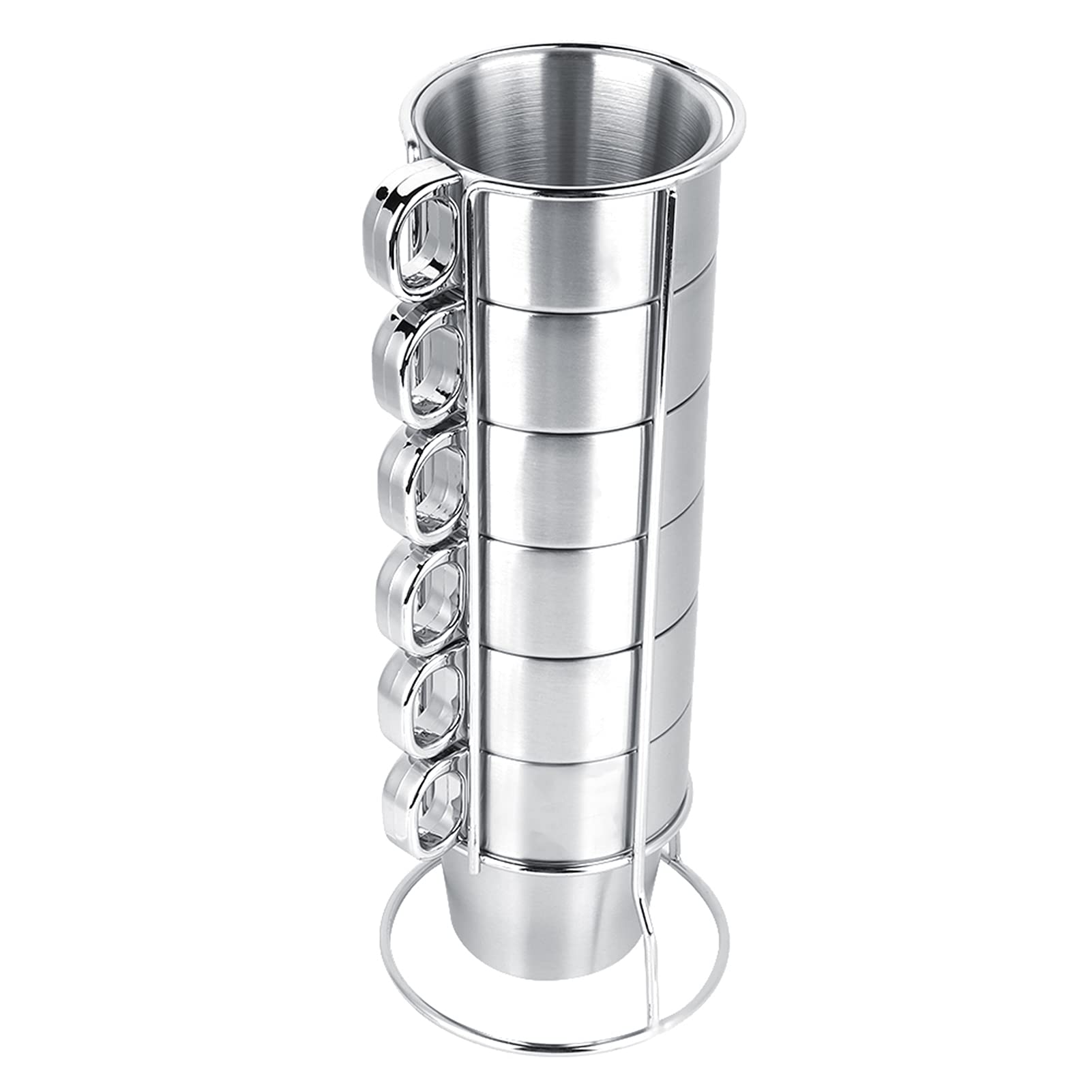 Tomotato Stackable Espresso Cups, Stainless Steel Coffee Cups Insulated Coffee Mugs Set of 6, Stainless Steel Coffe Cups Stackable Coffee Mug with Handle and Mug Rack
