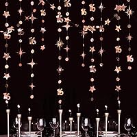 Vista 3 de Kit de guirnalda de estrellas centelleantes con el número 16 de oro rosa, con diseño de estrella centelleante, decoración de telón de fondo