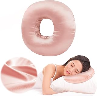 Piercing Pillow for Side Sleepers with an Ear Hole, Donut Pillow for Ear Pain CNH | Pain Relief Sleeping | Pressure Sore | Satin Washable and Adjustable Ear Protector (Coral)