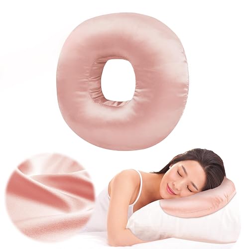 Piercing Pillow for Side Sleepers with an Ear Hole, Donut Pillow for Ear Pain CNH | Pain Relief Sleeping | Pressure Sore | Satin Washable and Adjustable Ear Protector (Coral)
