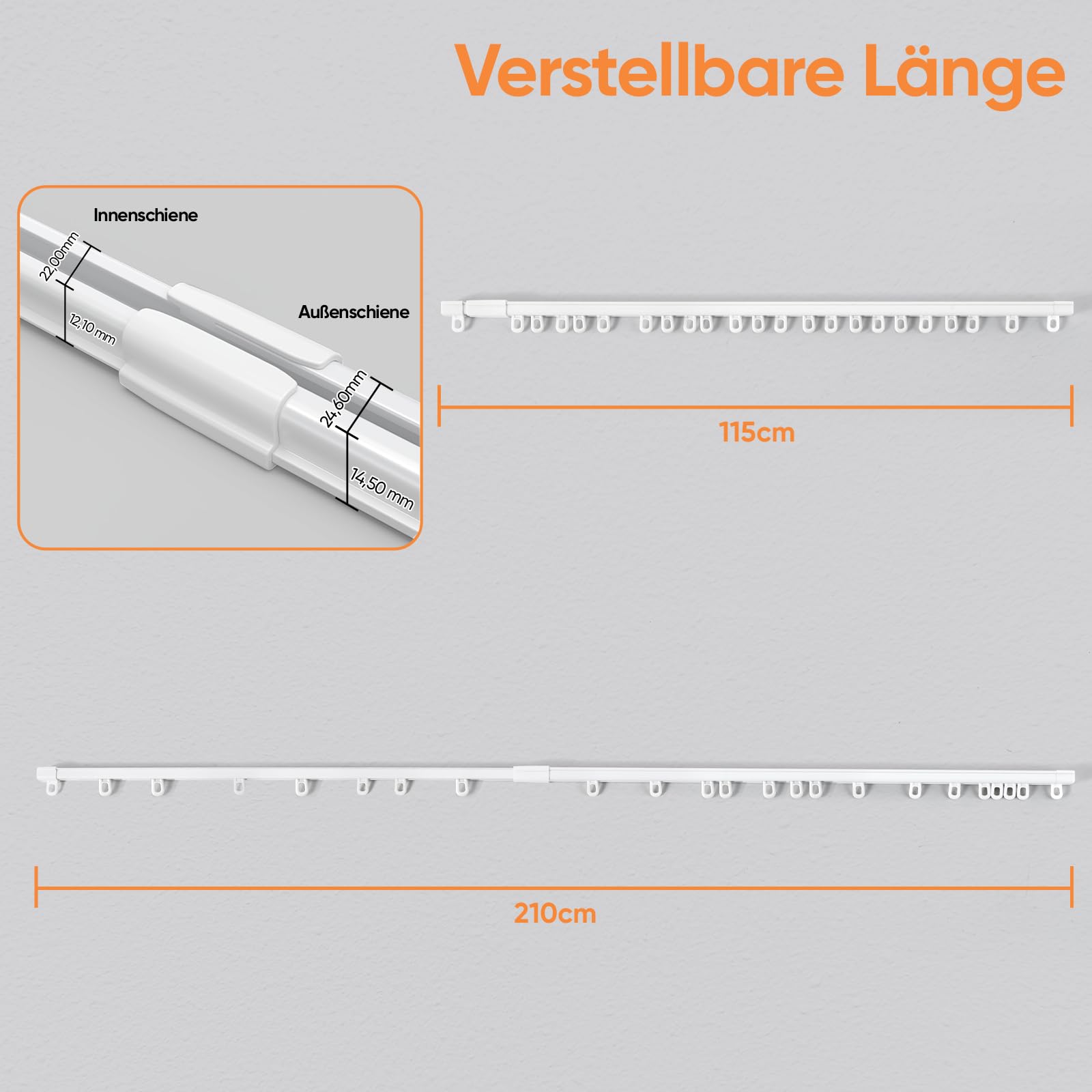 Sekey Asta per tende allungabile, 1 binario, in alluminio, telescopica, 110 – 210 cm