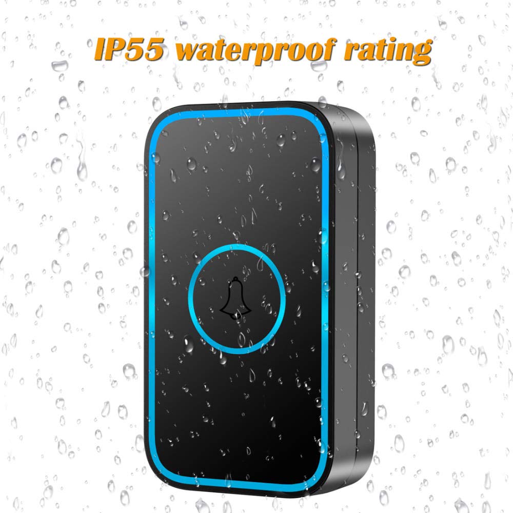 Timbre inalámbrico IP55 resistente al agua, kit de timbre de puerta con 4 receptores enchufables y 2 transmisores, destellos LED/antiinterferencias, 60 timbres, 5 niveles de volumen, rango de trabaj