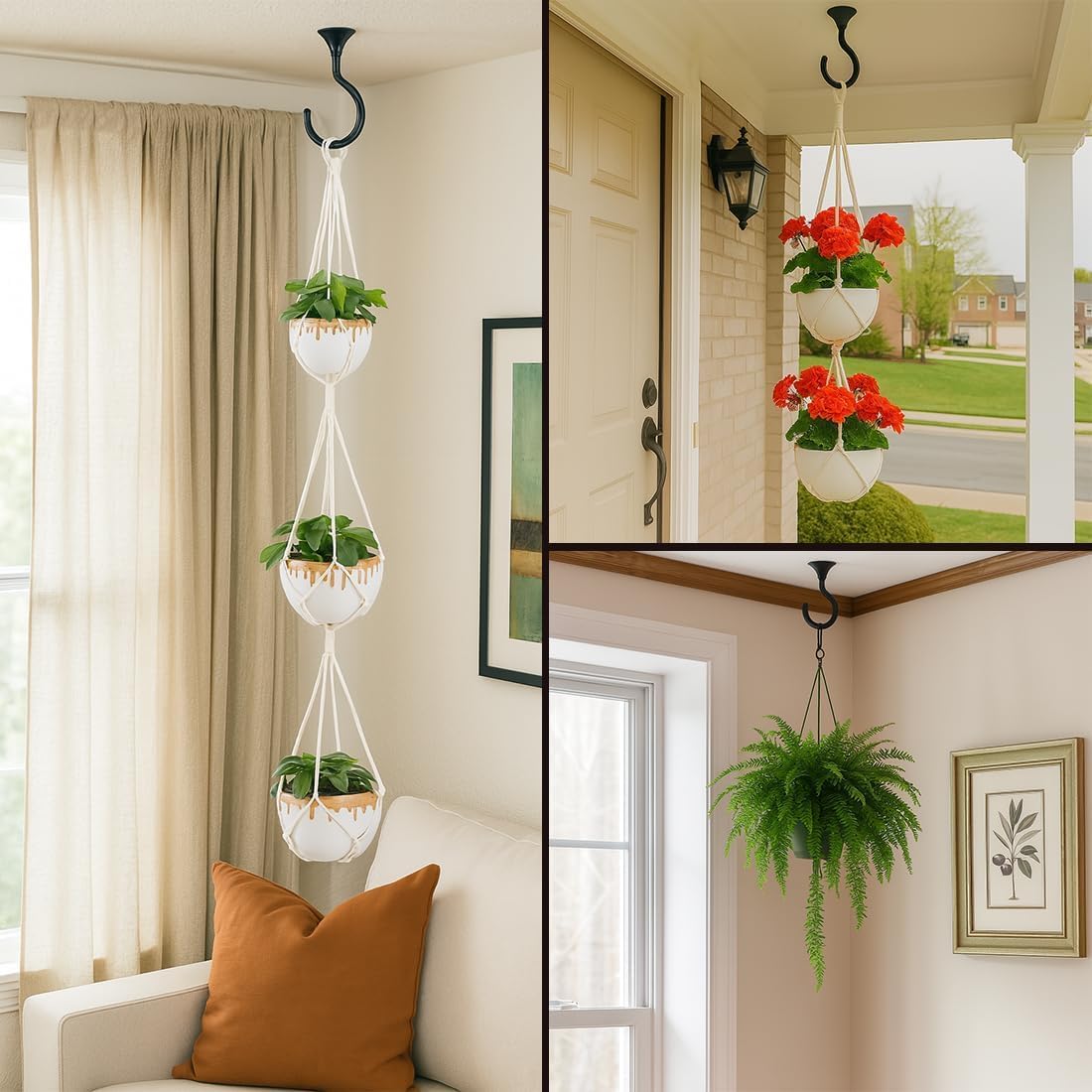 2 Sets 2.4 inch Heavy Duty Swag Ceiling Hooks with Hardware for Hanging Plants, Cavity Wall Fixing, Easy Installation, Holds Up to 30 lbs, Ideal for Home & Garden (Black) - Image 2