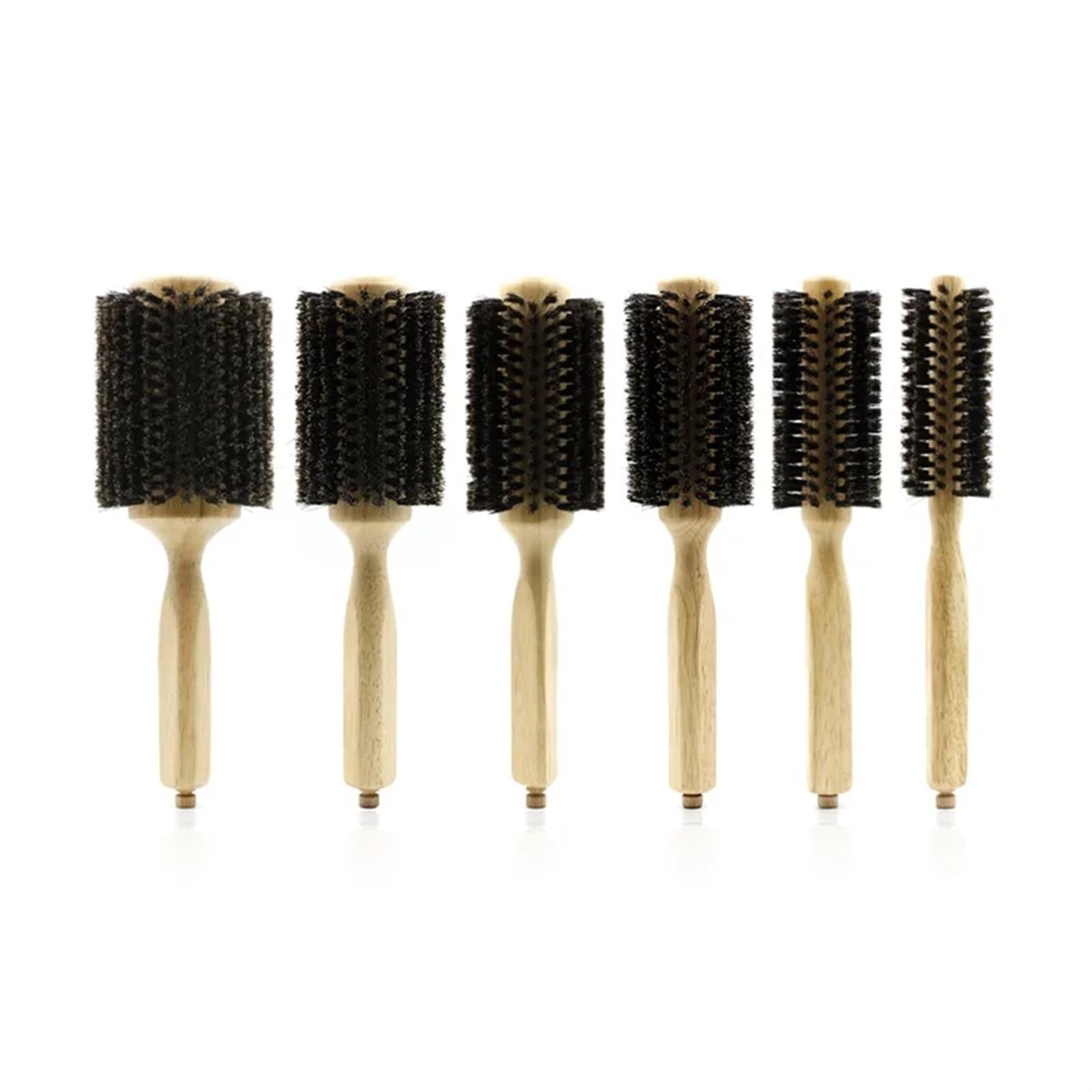 6 tamaños mango de madera cerdas de jabalí cepillo redondo cola extraíble profesional barbería salón peluquería cepillo de pelo peine redondo (Size : 45mm)