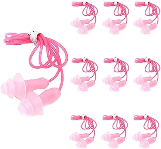 FZBNSRKO 20 Pcs (10 Pairs) Silicone Swim Earplugs Gel Soft Flanged Aqua Block Earplug Corded String Ear Plugs for Swimming,Pink