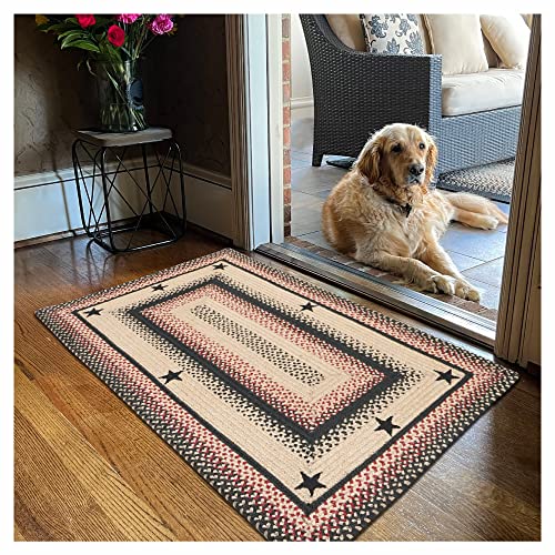 Homespice Gloucester Jute Braided Rug 20X30In Rect Black-Tan-Red Natural Jute Rug. Uses- Indoor Entryway Rug, Kitchen Rug, Bedroom Doorway Reversible, Rustic, Country, Primitive, Farmhouse Decor #TOP14