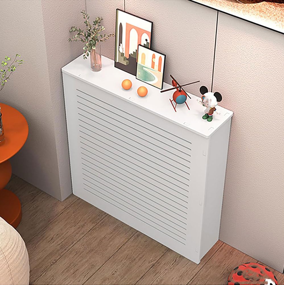 Generico Copritermosifone Moderno Personalizzabile e ripiano per mobiletto riscaldante, griglia a persiana Bianca per Arredamento casa, 60x90x15 cm - Soluzione di Riscaldamento Elegante e sicura