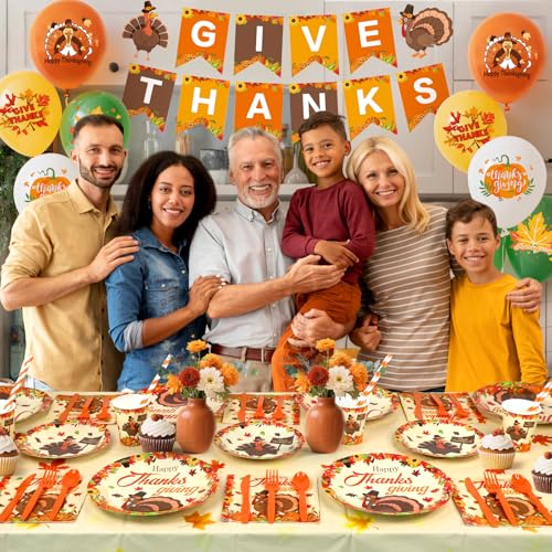 MEIWUTIE Thanksgiving Party Decorations, 214-Piece Tableware Set, Serves 24 - image 3