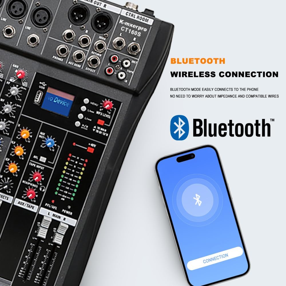 16 Channel Professional Audio Mixer Console Sound Board with 48V Phantom Power,USB Audio Interface for Live Show,Streaming Recording Music Stage Karaoke