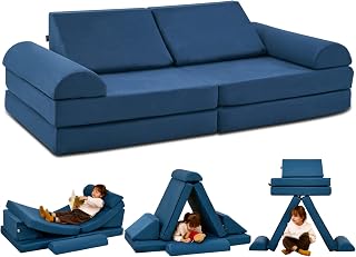 JELA Kids Couch 8PCS, Floor Sofa Modular Funiture for Kids Adults, Playhouse Play Set for Toddlers Babies, Modular Foam Play Couch Indoor Outdoor (57"x28"x18", Navy Blue)
