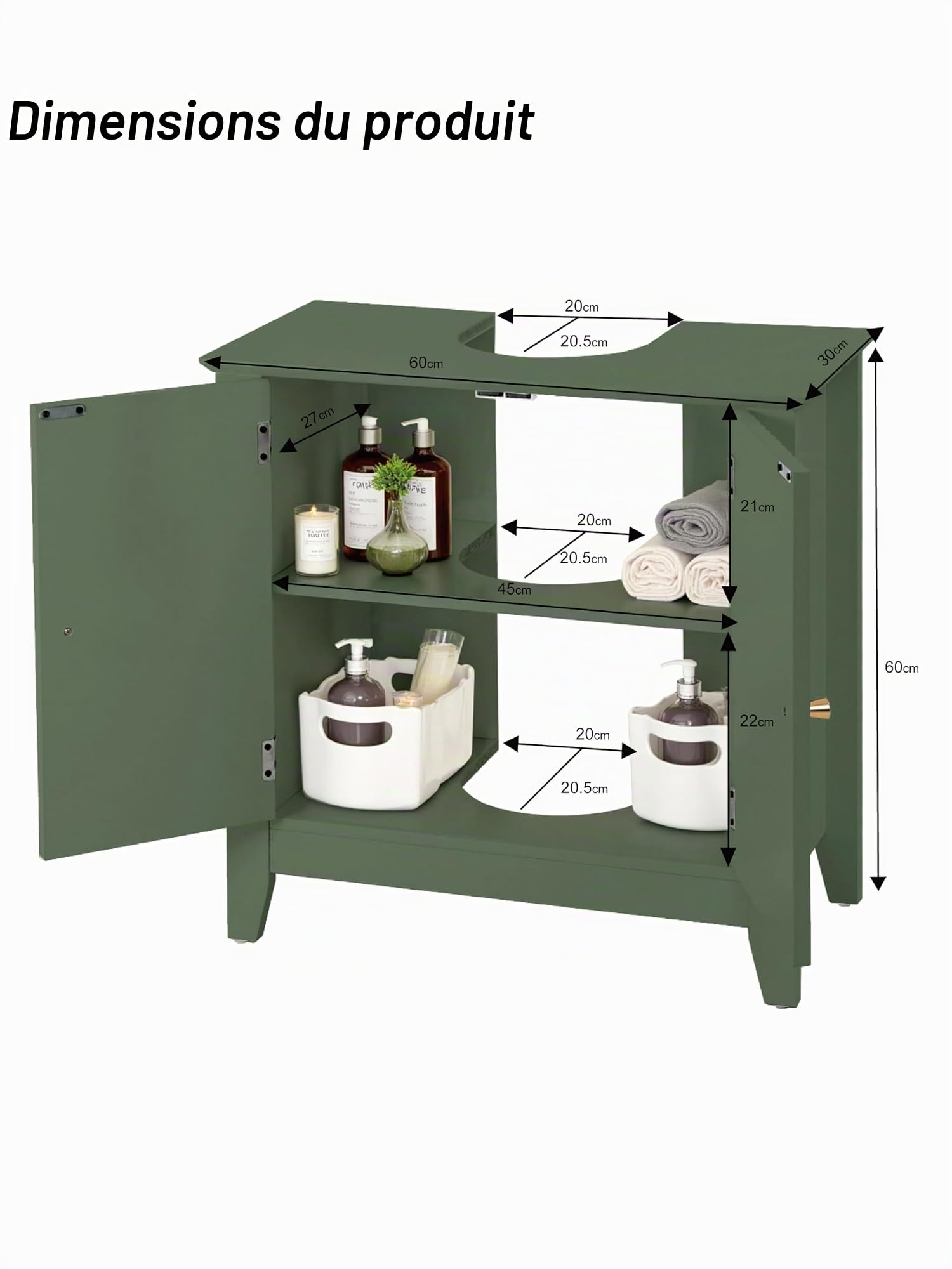 EOSVALO Waschbeckenunterschrank, Modernes und Waschbecken mit Unterschrank U-förmiges Design Badezimmerschrank; 2 Türen und EIN Fach; Geeignet für Badezimmer