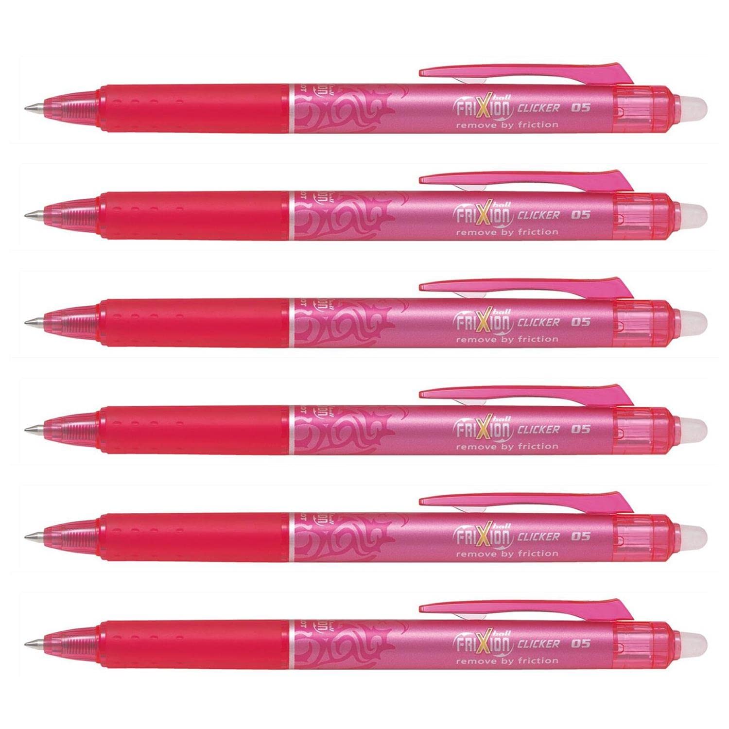 Pilot FriXion CLICKER 05 Erasable Retractable Rollerball Pens Pink Ink - 0.5mm tip - Pack of 6 - Supplied Loose