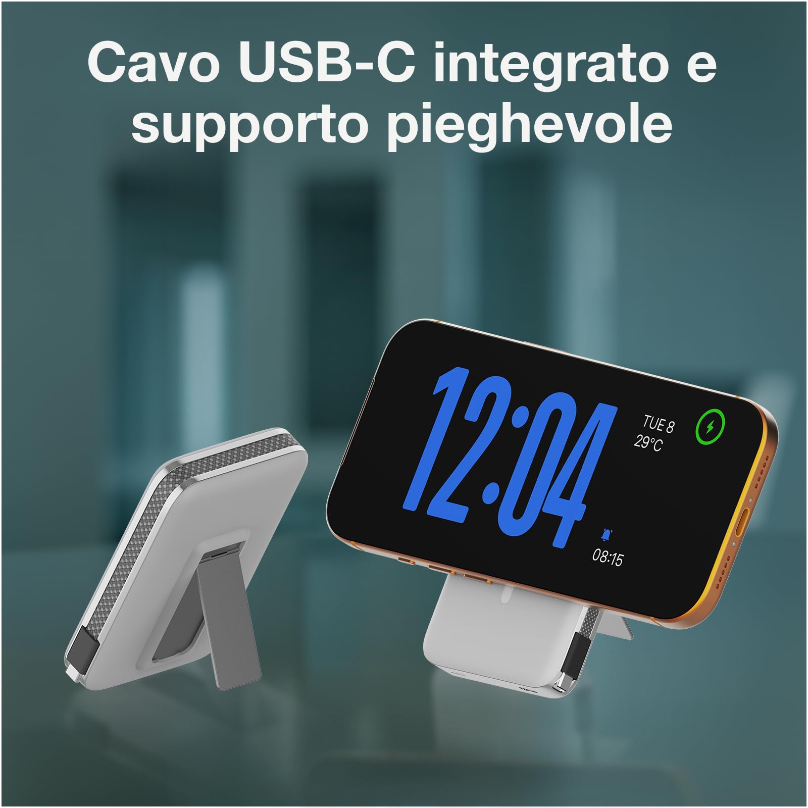 Power Bank Magnetico Qi2.2 25W Certificato – 10000mAh Power Bank Wireless Rapida – Cavo USB-C 35W Integrato – Batteria Esterna per MagSafe – Per iPhone 17/16/15/14/13 Pro/Max di WanderS – Bianco