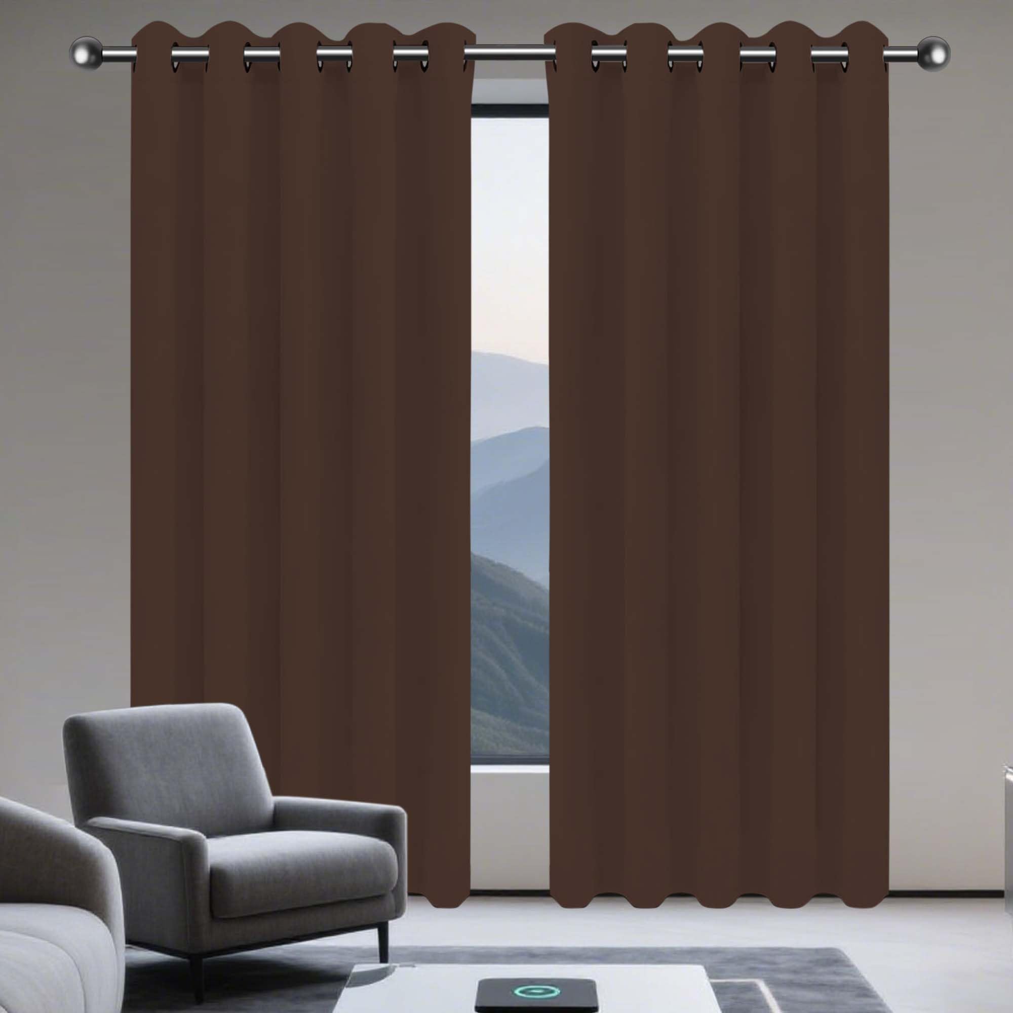 GOUZOO 100% Blackout Curtains for Bedroom 250 x 200 cm Drop Thermal Insulated Super Soft Solid Curtains, Ring Top for Summer Winter Living Room, Brown