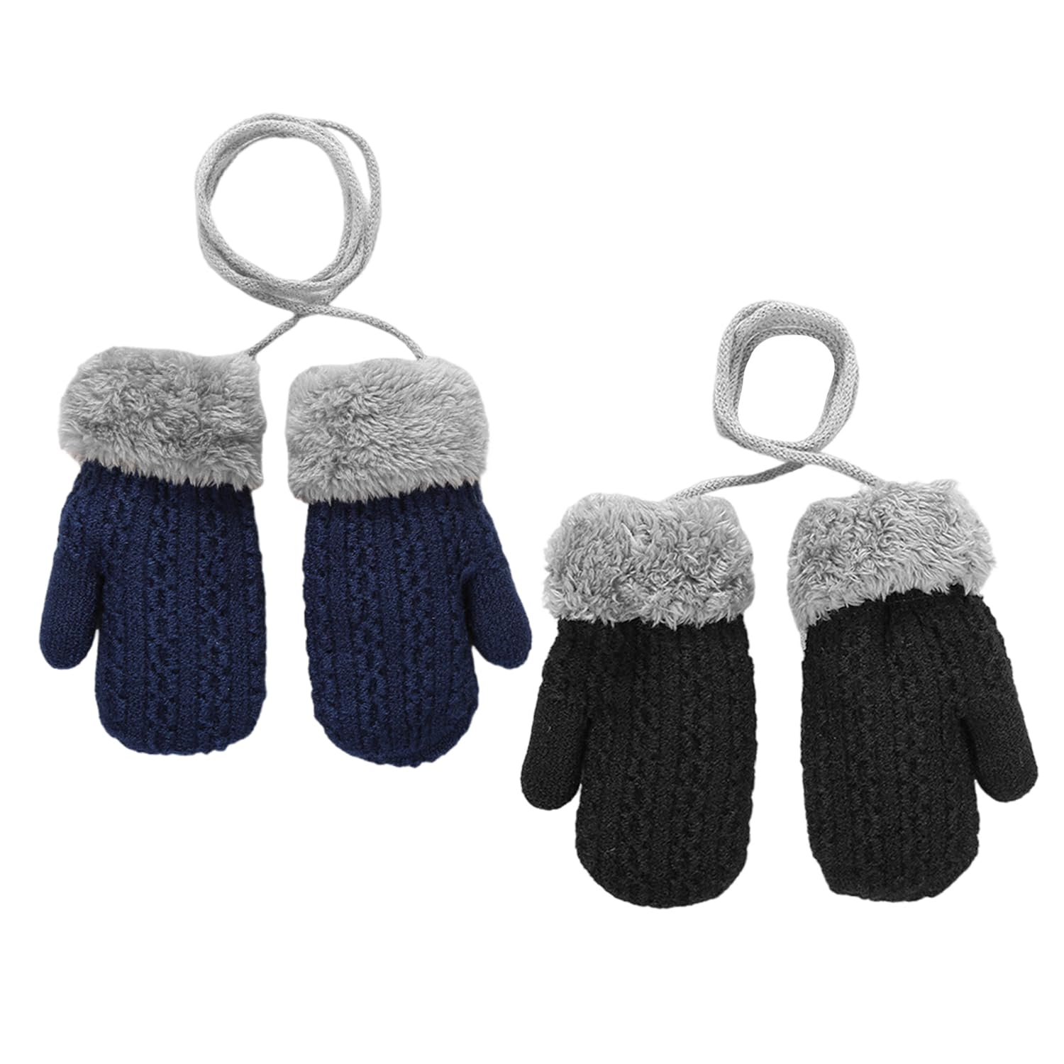 WUFGWBD 2 Pairs Of Children'S Gloves, Gloves With Lanyard, Knitted Gloves, Warm Gloves, Winter Cold-Proof Gloves