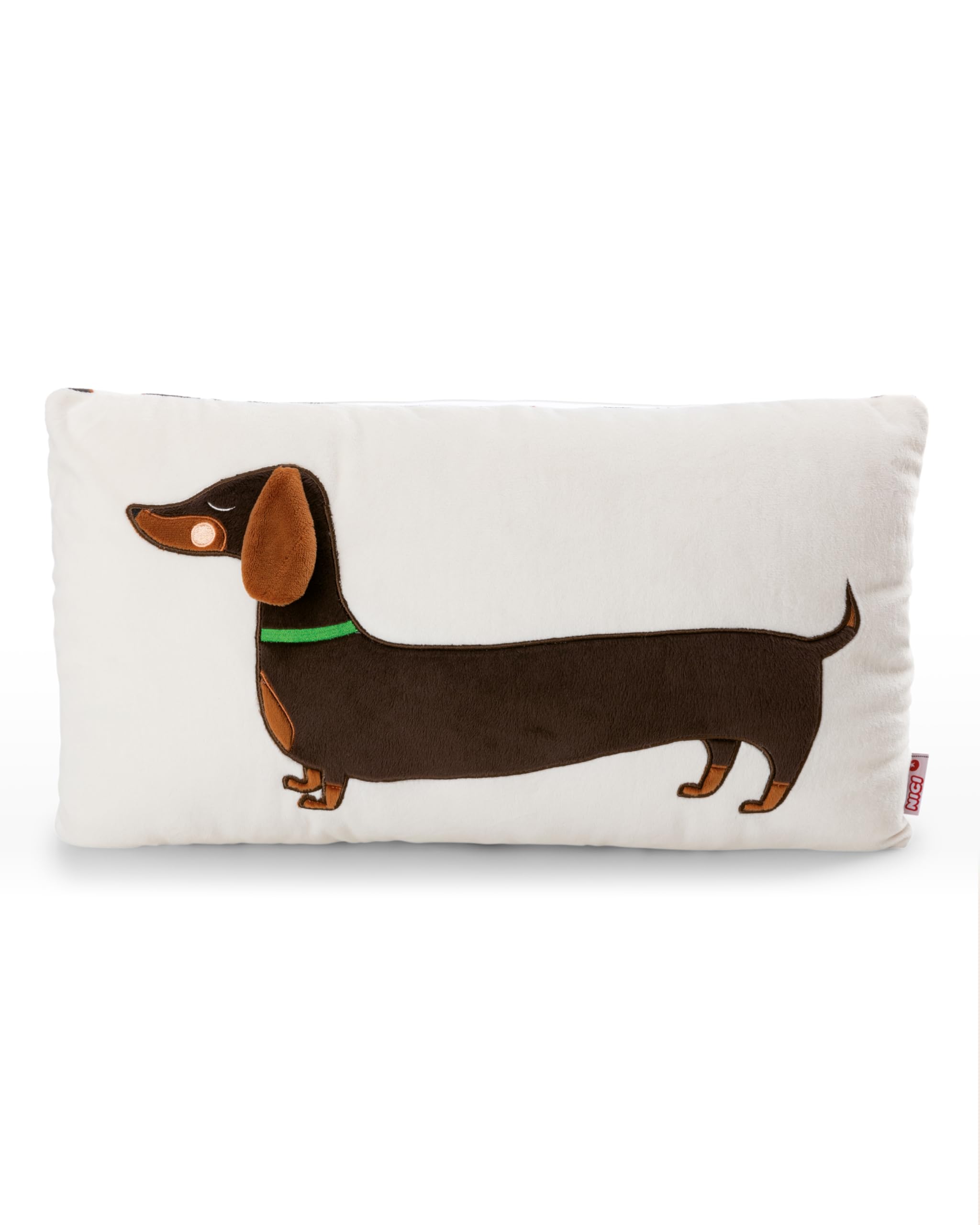 NICI Cuscino con motivo bassotto, morbido e adatto a ragazzi, ragazze e amanti dei peluche, ideale per casa, asilo o in viaggio, 43 x 25 cm, marrone - 61899