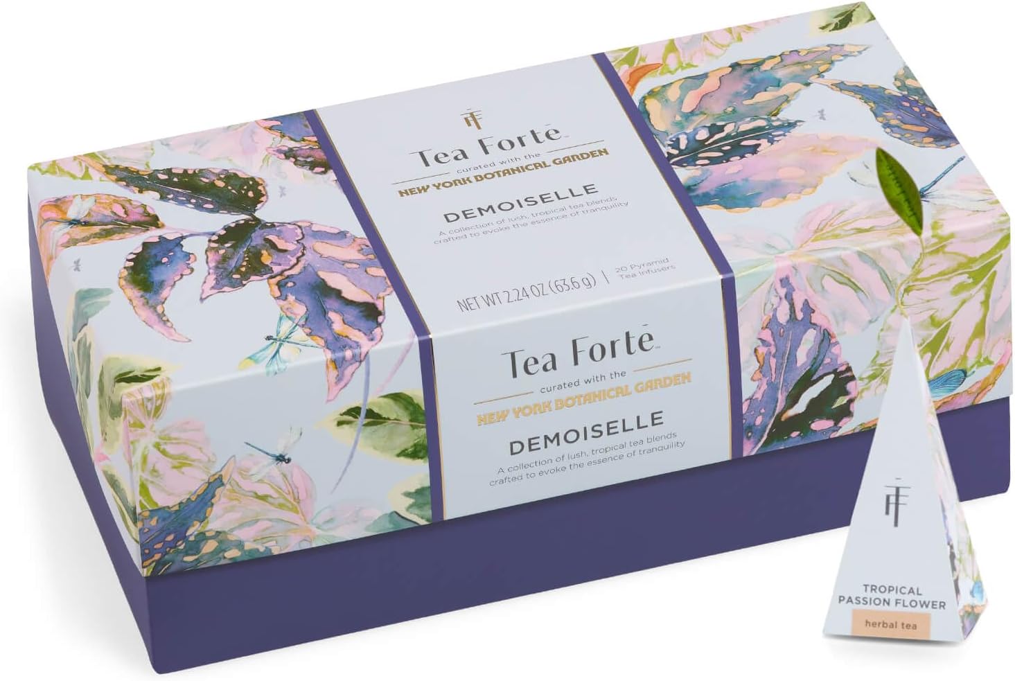 Premium Presentation Box Gift Set Sampler, 20 Count, Assorted Blends Individually Wrapped Handcrafted Pyramid Infuser Bags, Demoiselle Tea