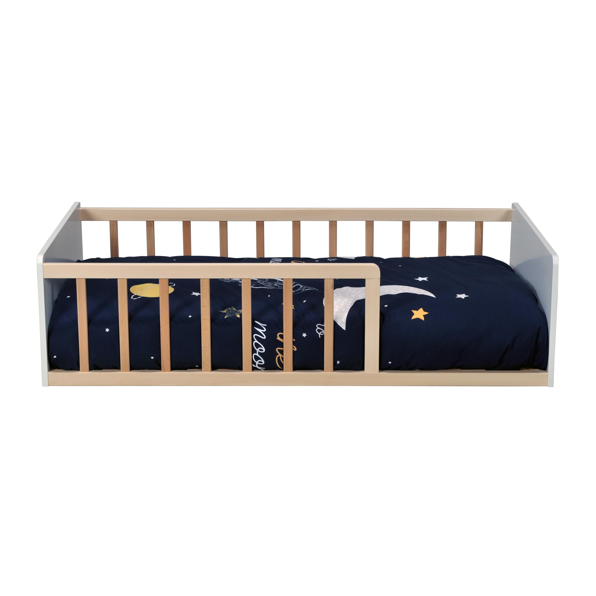 LIT Pilou 70x140 + sommier, Blanc et Naturel