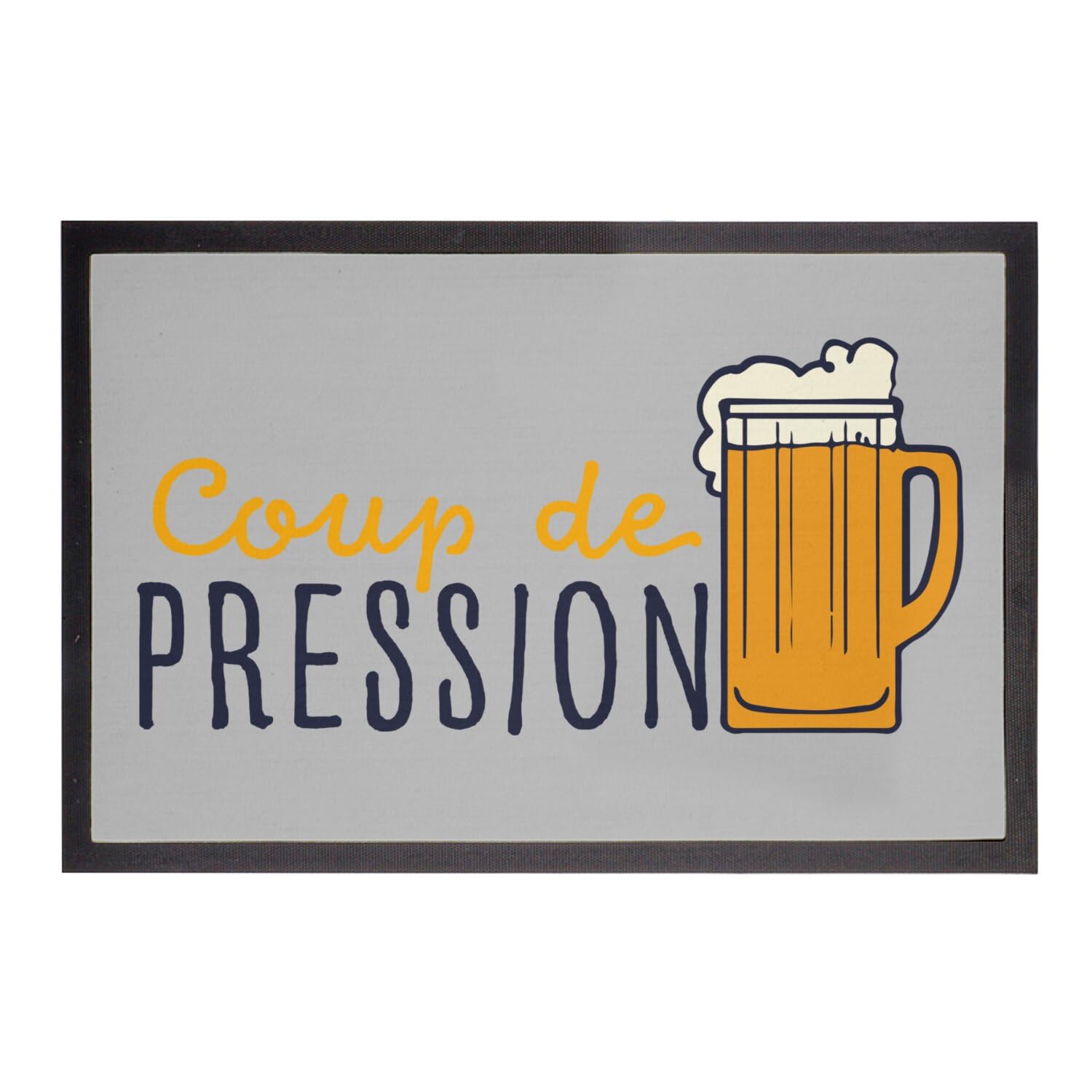Paillasson gris apéro bar et bière 60x40 cm tapis d'entrée original imprimé pinte de pression