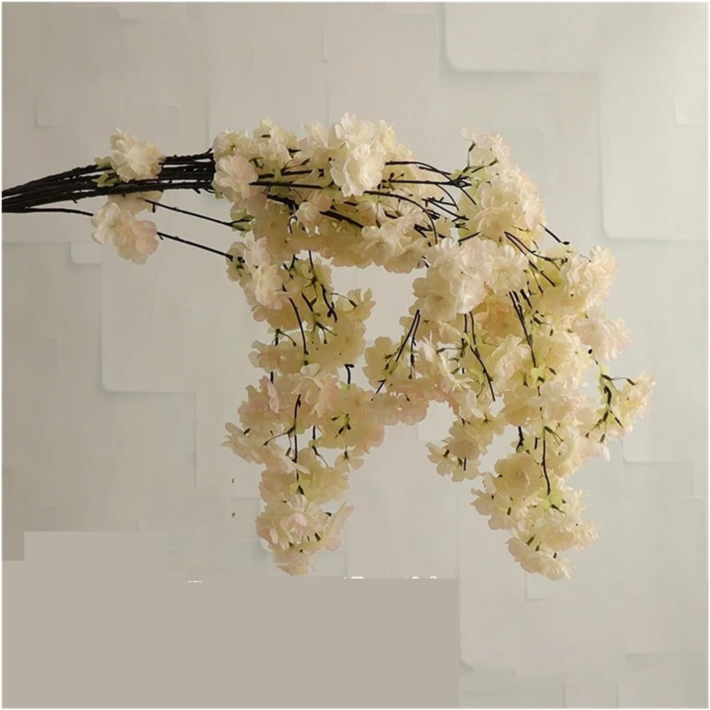 Artificial flowers,silk flowers,Artificial Cherry Blossom Pink White Cherry Tree Silk Flower Spring Cherry DIY Bonsai Arch Wedding Props(C4 Champagne)