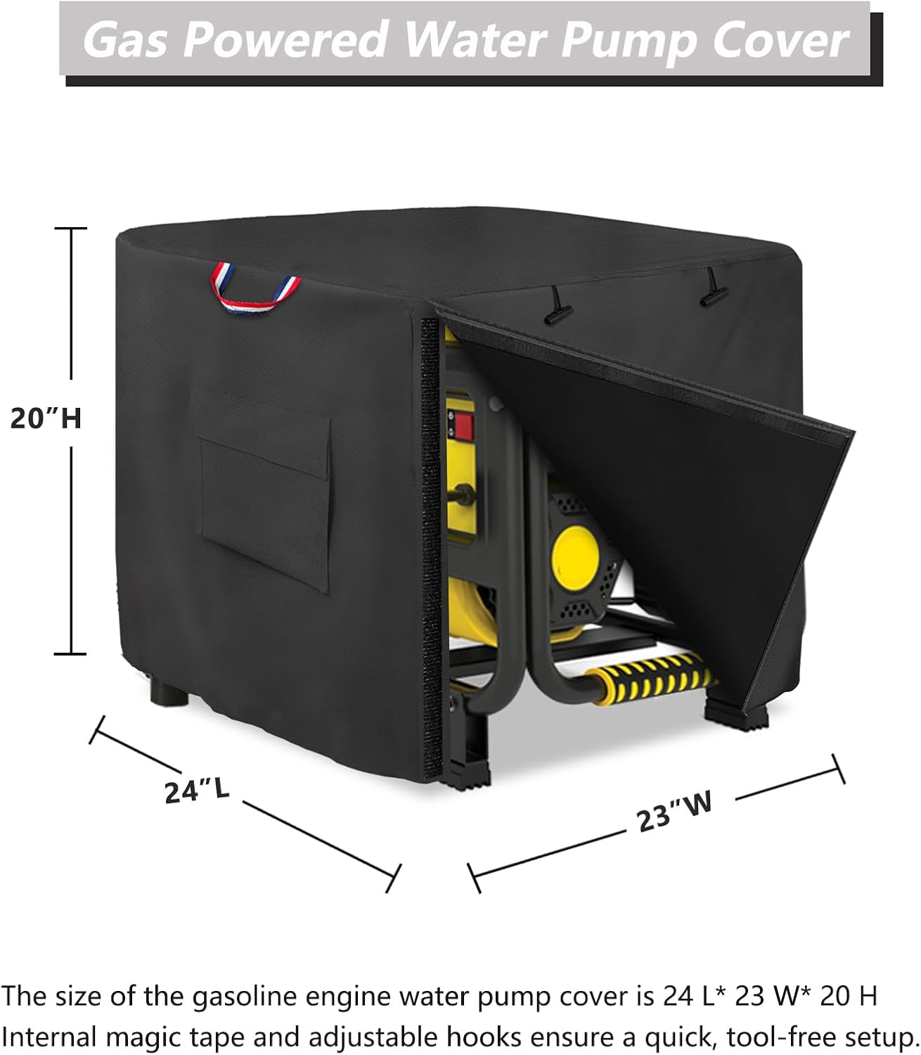 Gasoline Engine Portable Water Pump Cover, Gas Powered Water Pump Cover, Suitable for most models of Semi Trash Water Transfer Pump, Full-Length All Weather Water Pump Covers Accessory image 2