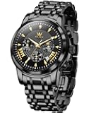 Men's Luxury Watch Waterproof Luminous Easy Read Chronograph Watches Full Gold/White Dail/Black Face with Calendar Wristwatch