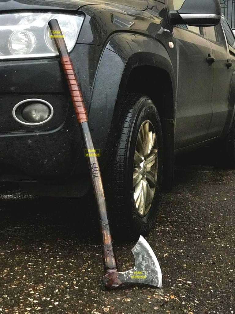 Dark Warrior I Two Handed Berserker, HandForged Steel,Norse Scandinavian Style Viking, Bearded Tactical,Functional Battleaxe, History of Vikings (Two Handed Axe)