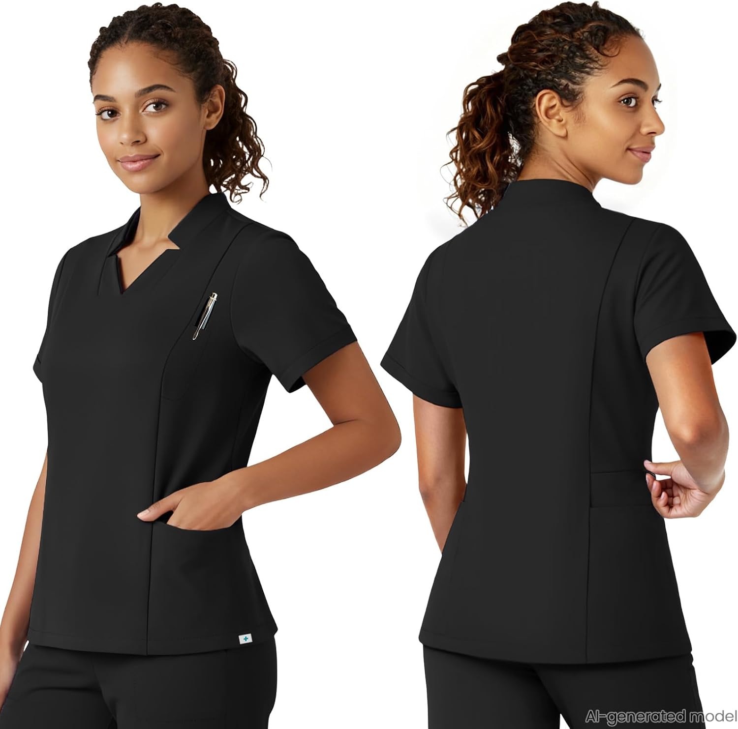 Scrubs for Women Set, V-Neck Top & Stretch Tapered Pants, 9 Pockets