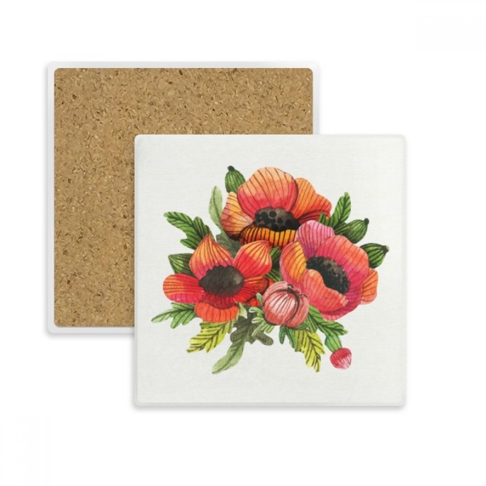 Support de verre en pierre absorbante haut de gamme avec peinture de coquelicot d'artiste