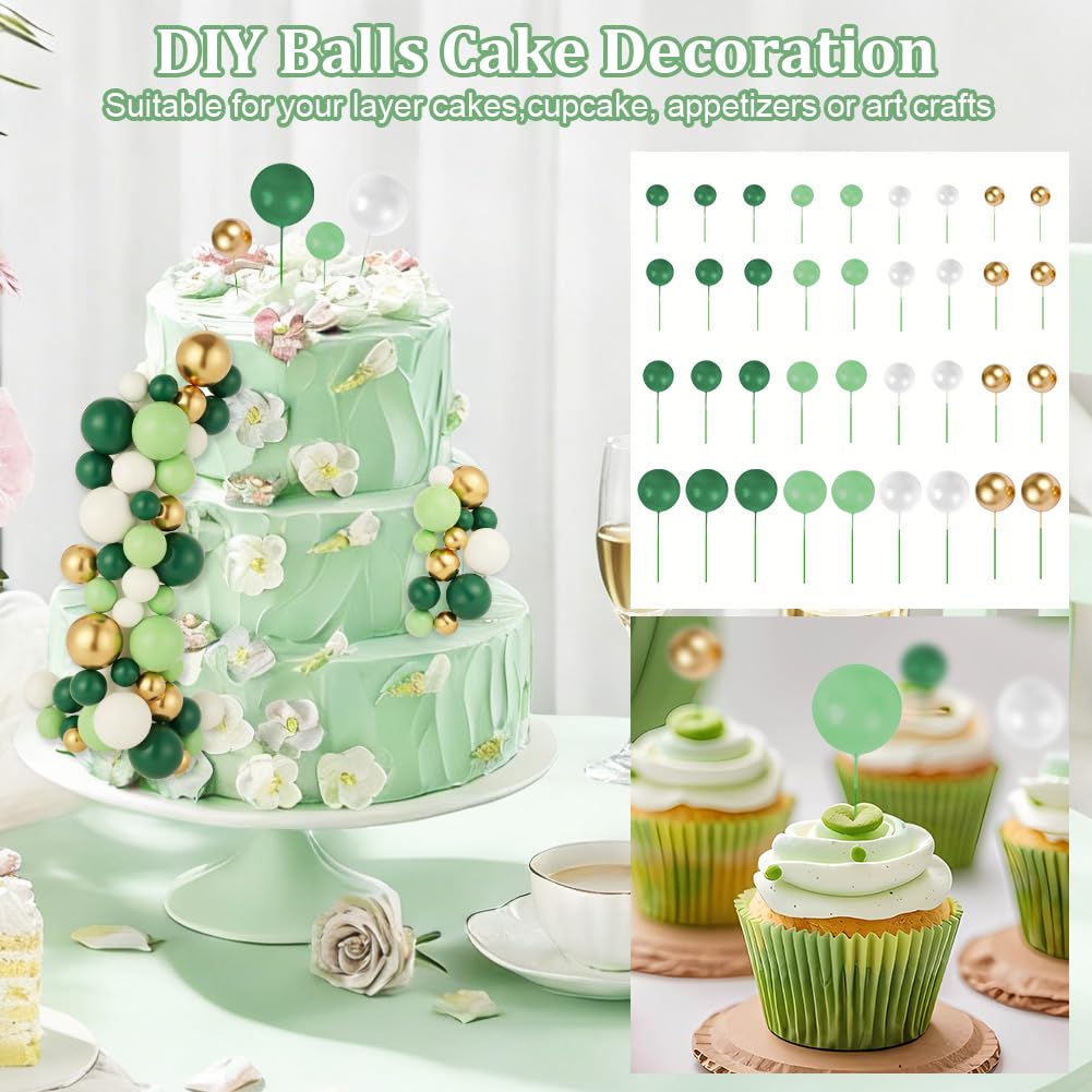 URAQT 36 Pièces Boules de Décoration de Gâteau, Decoration Gateau Anniversaire, pour Gâteaus d'anniversaire, Mariage, Pâtisserie Mariage Fête Célébration(Vert) - 4
