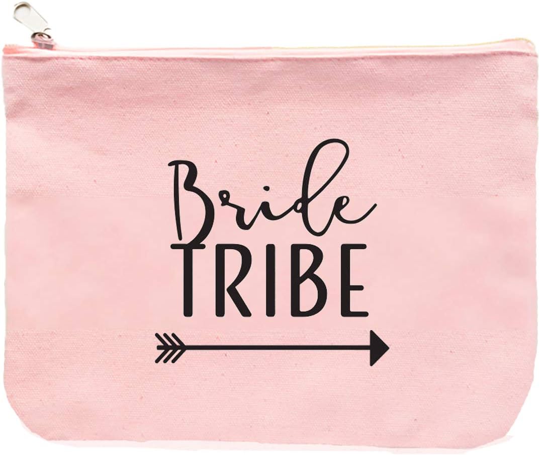 Heather & Willow 1 Piece | Rose Gold Bride Tribe Canvas Cosmetic Makeup Clutch Gifts Bag for Bridesmaid Proposal Box & Bridesmaids Bachelorette Party Favors