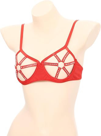 ACSUSS Womens See Through Cupless Cage Bra Harness Push Up Underwire Strappy Bra Tops Bralette
