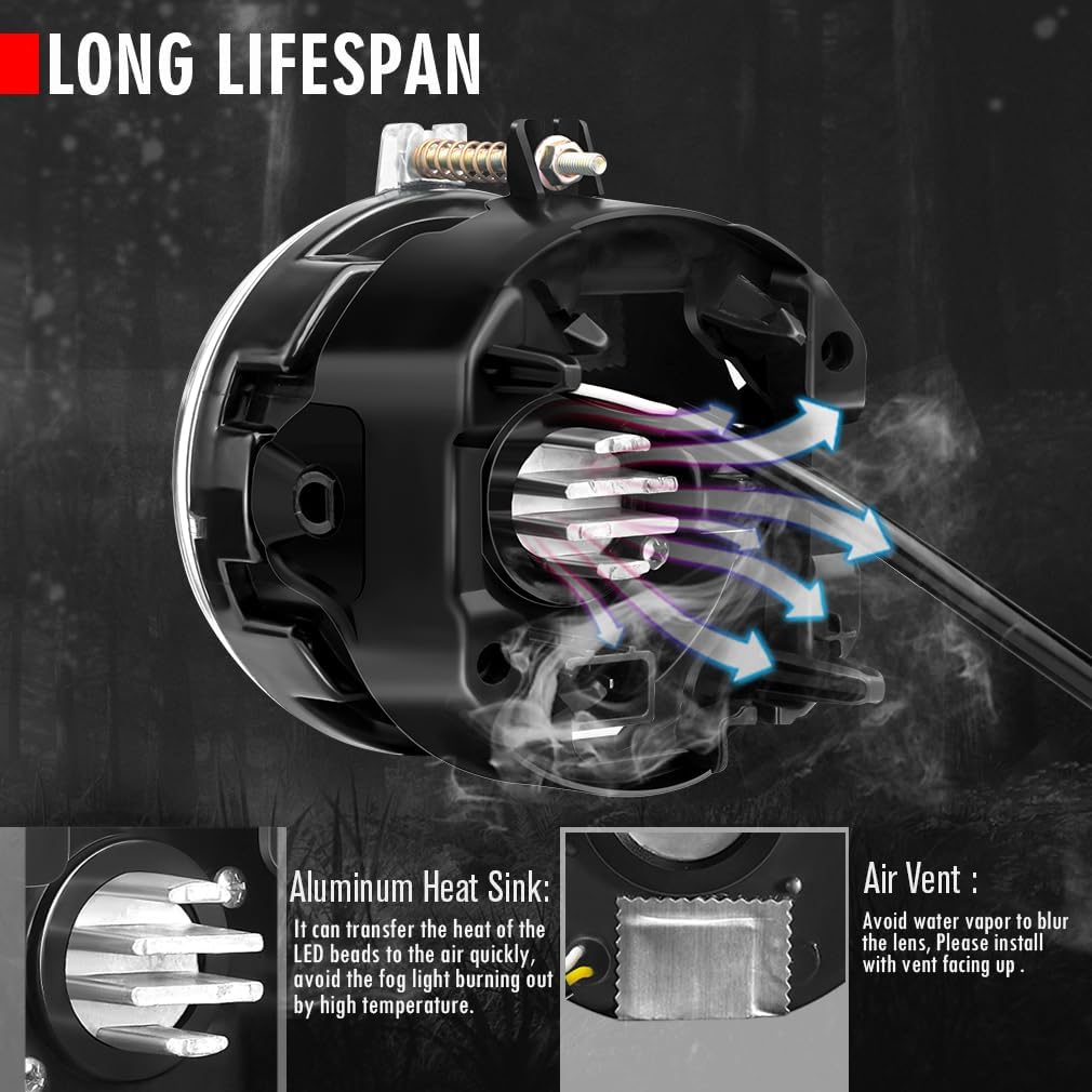 Angel Eye LED Lens Fog Light Replacement for Jeep Patriot Compass Commander Grand Cherokee, Chrysler 300 SRT8 Sebring Aspen Pacifica, Dodge Challenger Caliber Dakota Avenger Nitro