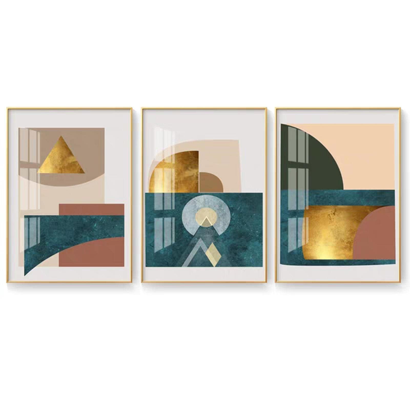 Peinture abstraite or affiche luxe triptyque géométrique rétro haut de gamme - 7