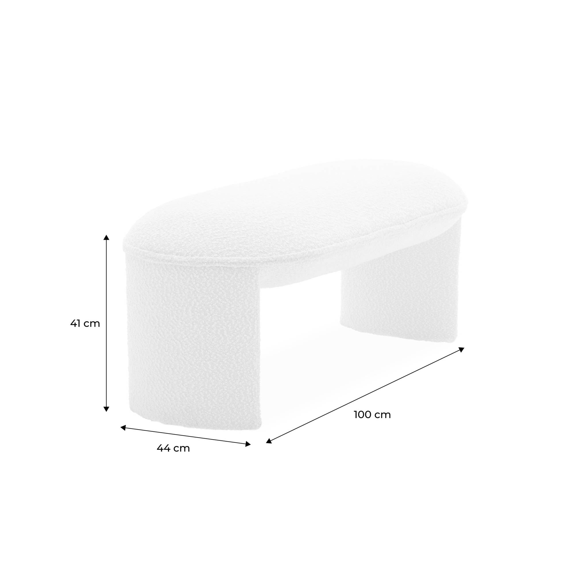sweeek - Banc ou Bout de lit en Tissu Bouclette Blanc crème L 100 x P 44 x H 41cm - Shawn