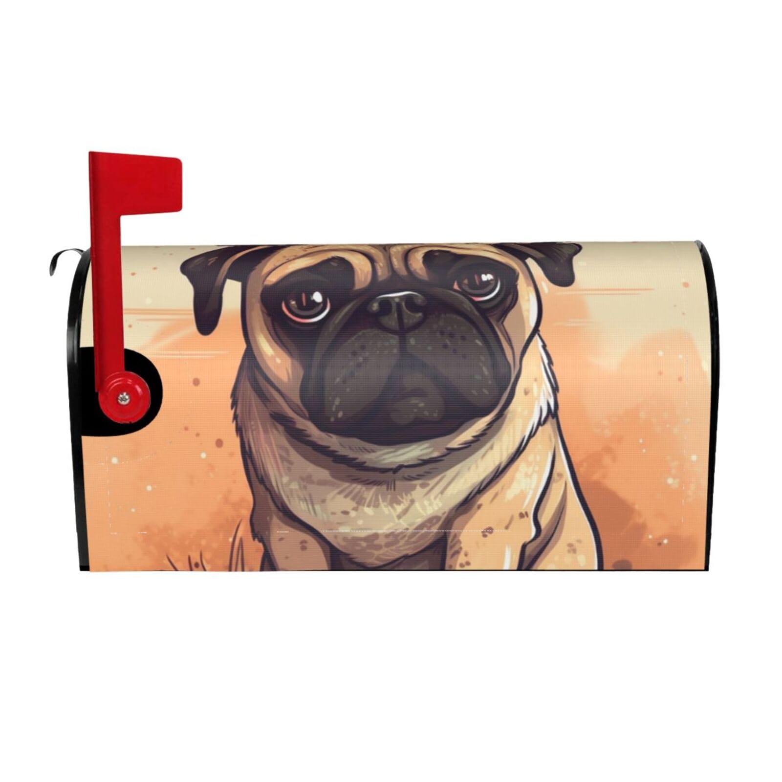 Pug Cartoon Mailbox Covers Magnetic Wraps Post Letter Box Cover Garden Home Decor 25.5x21 in