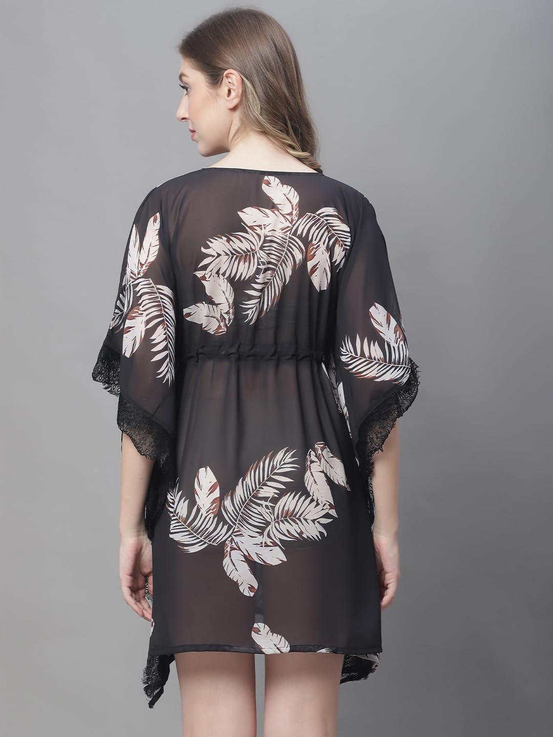Claura Tropical Printed V-Neck Swimwear Cover up Dress (Black) 1