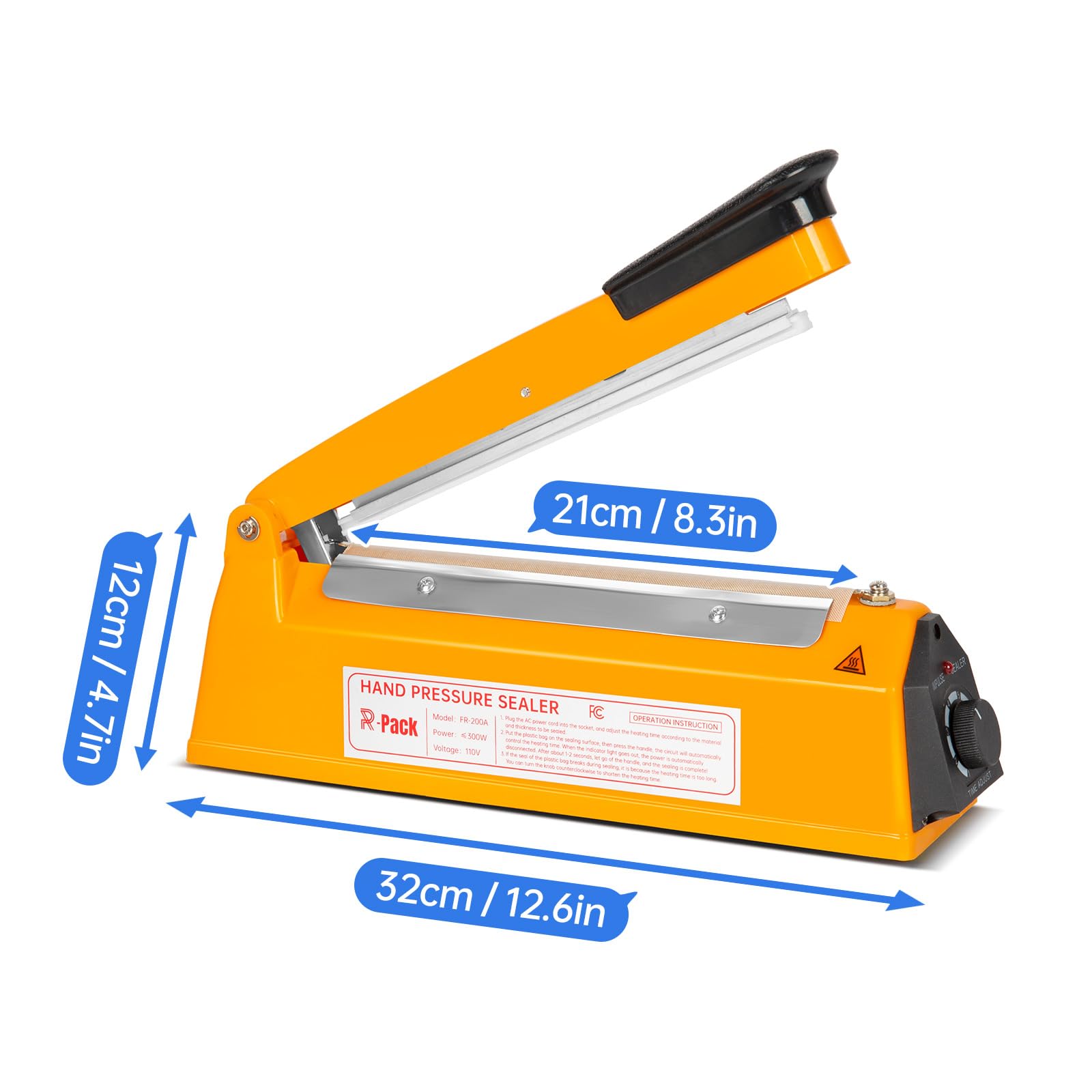 Machine à sceller et à découper à impulsion avec barre d'étanchéité, 2 pièces de rechange supplémentaires (orange, 20,3 cm)