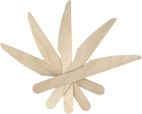 Eleva tu evento Paquete de 100 cuchillos desechables 6.3 pulgadas de longitud Cubiertos de madera biodegradables Cuchillos compostables para
