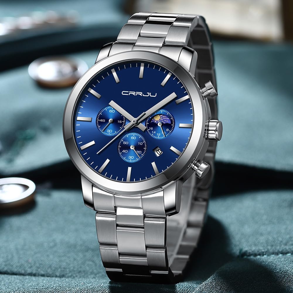 CRRJU Watches for Men Luxury Business Stainless Steel Waterproof Calendar Chronograph Analog Quartz Wristwatches - Image 2
