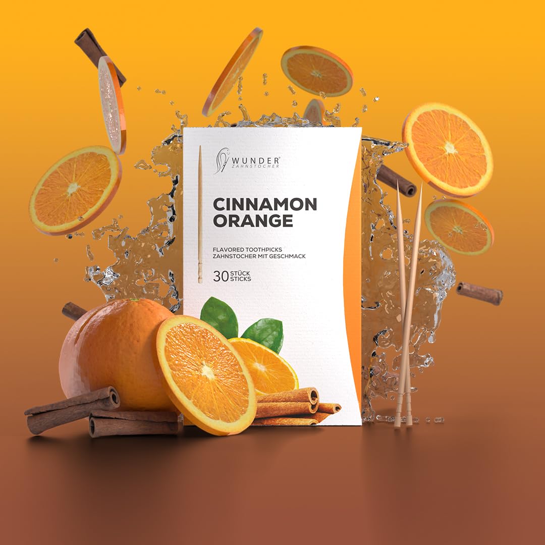 Wunder palillos de dientes con sabor - 30x palillos de dientes empaquetados individualmente - Aliento fresco - Palillos de dientes individuales con sabor (cinnamon-orange)